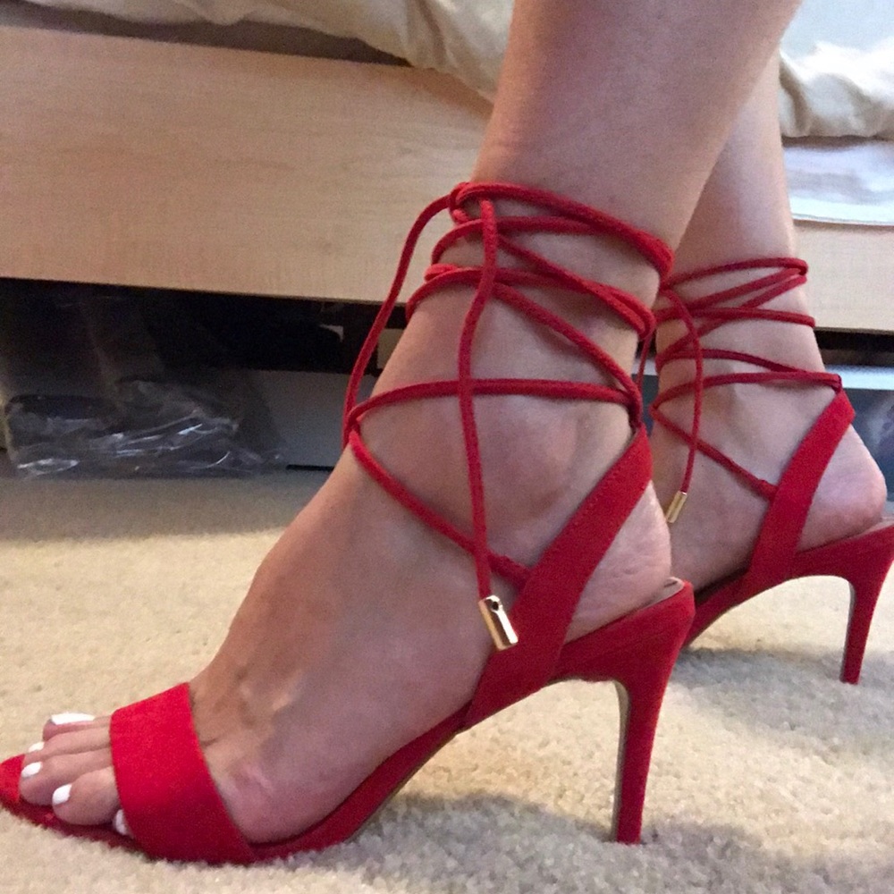 Red lace up heel.